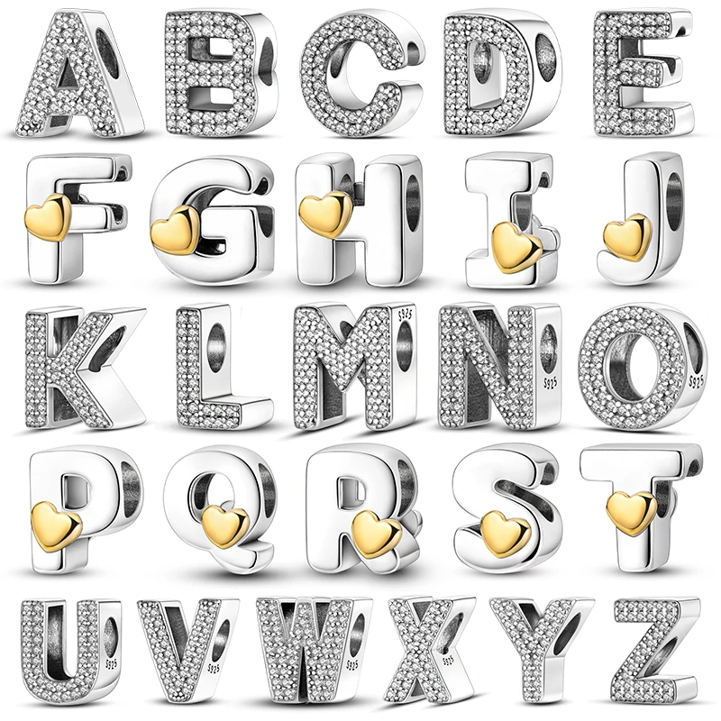 

Disneys Original Plata De Ley 925 Classic Retro 26 Alphabet Letters Charms Beads For Women Bracelet Pendant DIY Birthday Gifts
