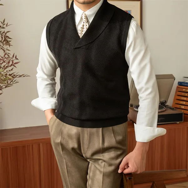 

British Style Fashion Commuter Green Fruit Collar Knitted Casual Business Slim Fit Men's Sweater Vest Versatile