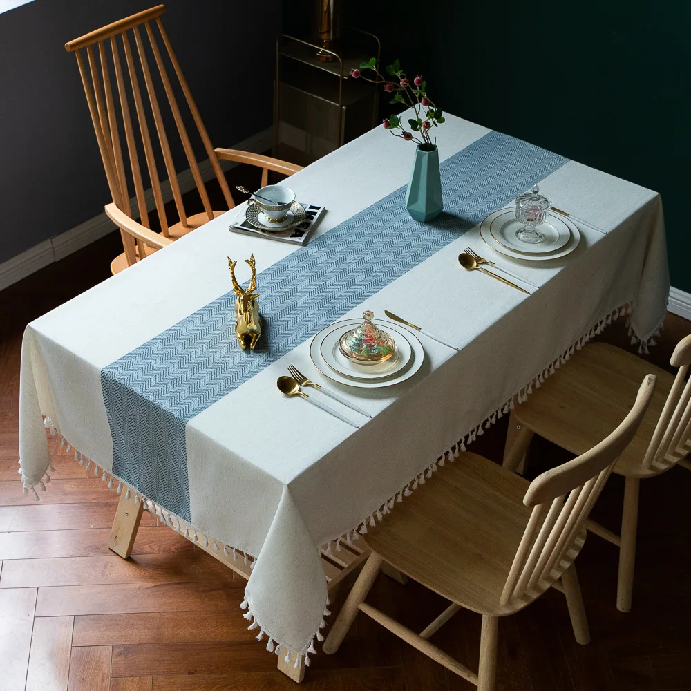 Simple Striped Cotton and Linen Tablecloth European-Style Rectangular Tablecloths Anti-Slip Beautification Table Decoration