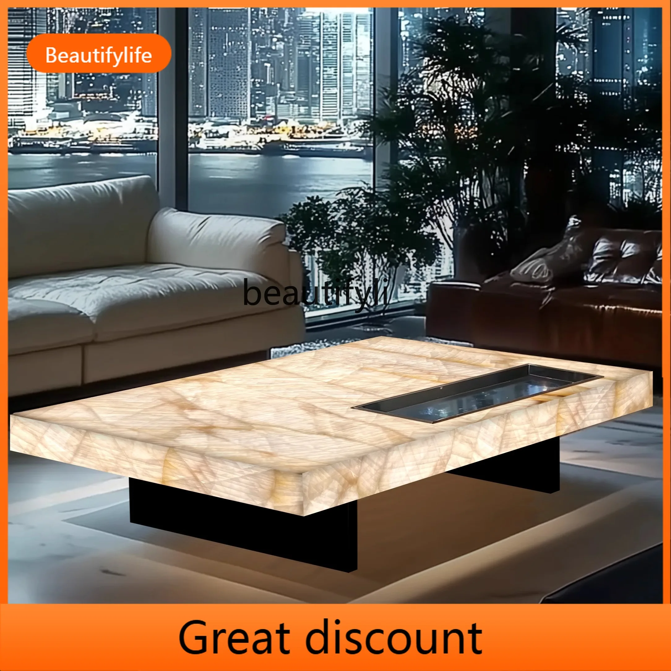 

A53 Rectangle living room coffee table luminous jade luxury stone villa marble natural high-grade light luxury