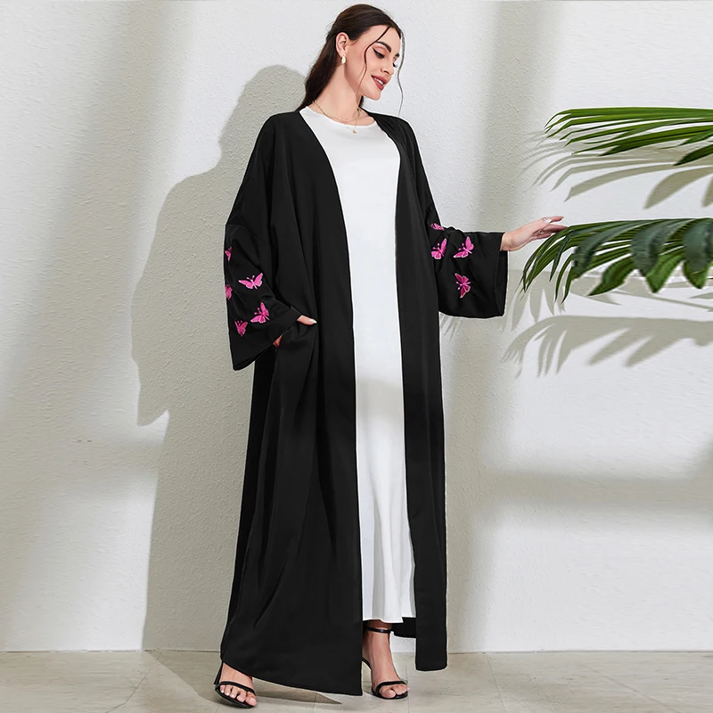 Chic Butterfly Embroidery Abaya for Muslim Women Elegant Party Dresses Middle East Türkiye Dubai Cardigan Kaftan Islam Clothing