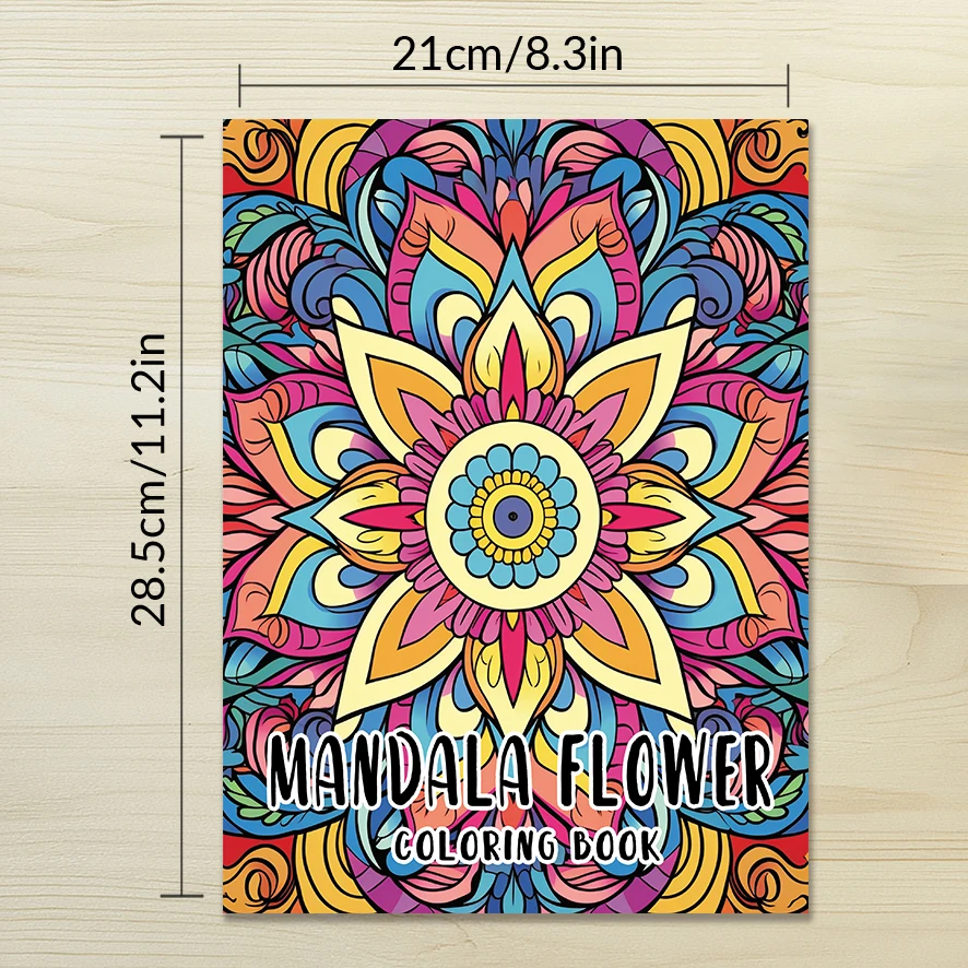 Mystical Mandala Flower Adult Coloring Book - 8.3x 11.2 Inch 32 Page Coloring Book - Helps Reduce Stress and Ease Emotions