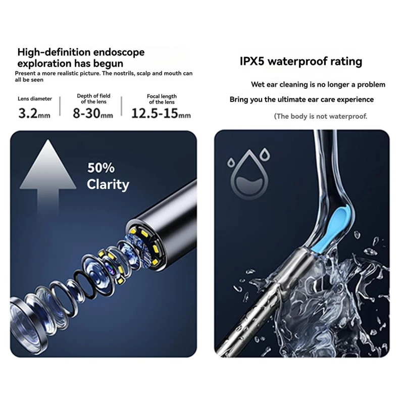 Ear Wax Ear Pick with Camera Safe Earwax Removal Endoscope with 5M Camera Otoscope Safe Earwax Removal Tool White
