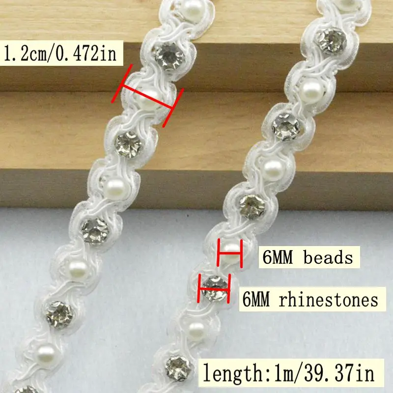 1Meters/39.37In New Clothing Accessories Lace Supplies Intimates Exquisite Headwear Accessories Snow Gauze 8-Character Beading Nail Diamond Lace