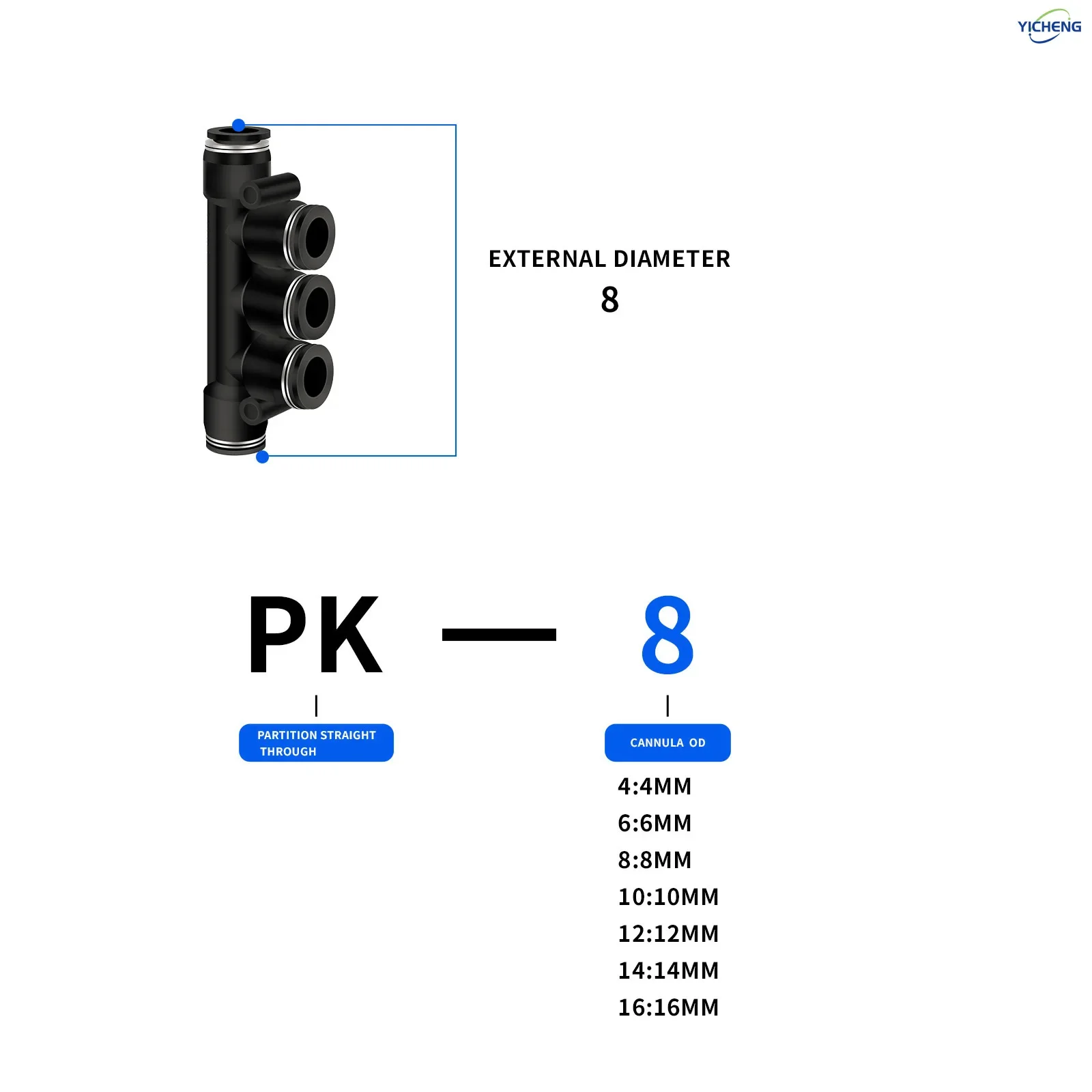 YICHENG PNEUMATIC Hose Connector Multi channel 8MM Tube OD Push to Connect Tube Quick Fittings Push Lock (Pack of 10)