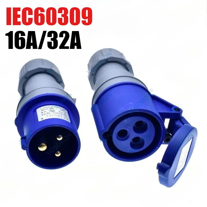 IEC 60309 Industrial Plug Socket Connector 16A 32A 3 Pin Single Phase 5 Pin Three Phase IP44 Waterproof Male Female Blue Red