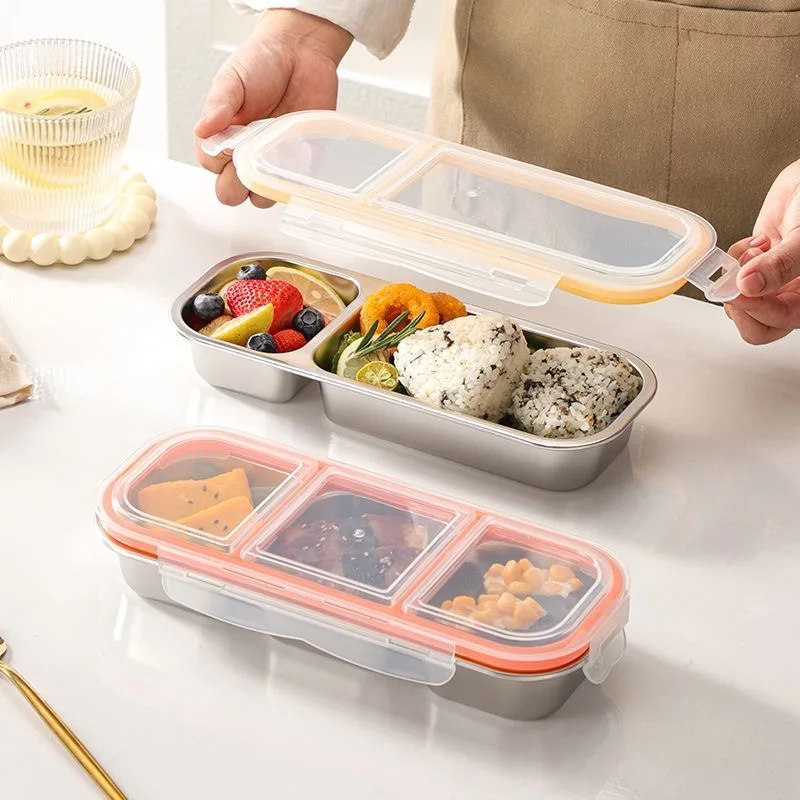 Dreiteilige Edelstahl-Lunchbox, Sushi-Fettreduzierende Mahlzeitenbox, Tragbare Lunchbox für Büroangestellte, Portionskontrolliert, Tragbarer Wasserbehälter, Frischhaltende Lunchbox