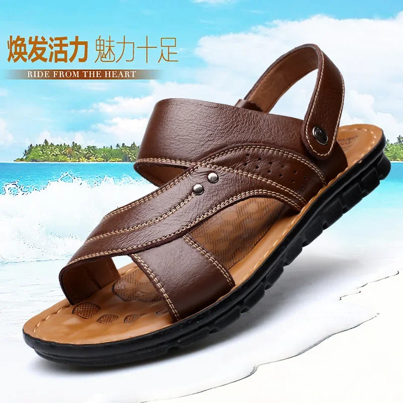 Men Leather Sandals 2024 New Summer Classic Men Shoes Slippers Soft Sandals Men Roman Comfortable Walking Footwear Big Size 48