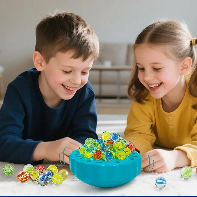 

Toddler Marbles Balance Board Game Kids Wobble Stacking Challenge Toy Indoor Interactive Tabletop Game for Logical Thinking