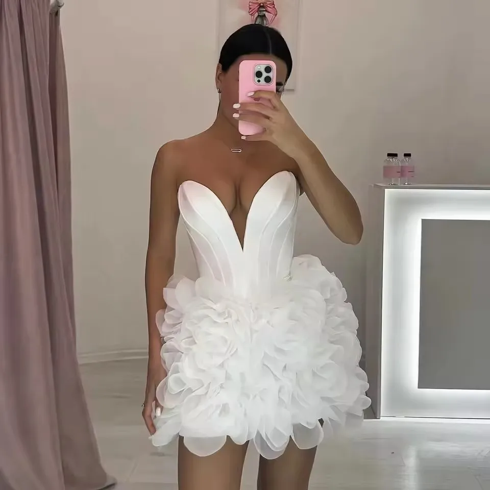 

Modern White Short Prom Dresses 2026 Party Dresses Ruffled Tulle Corset Mini Senior Homecoming Dress Customized