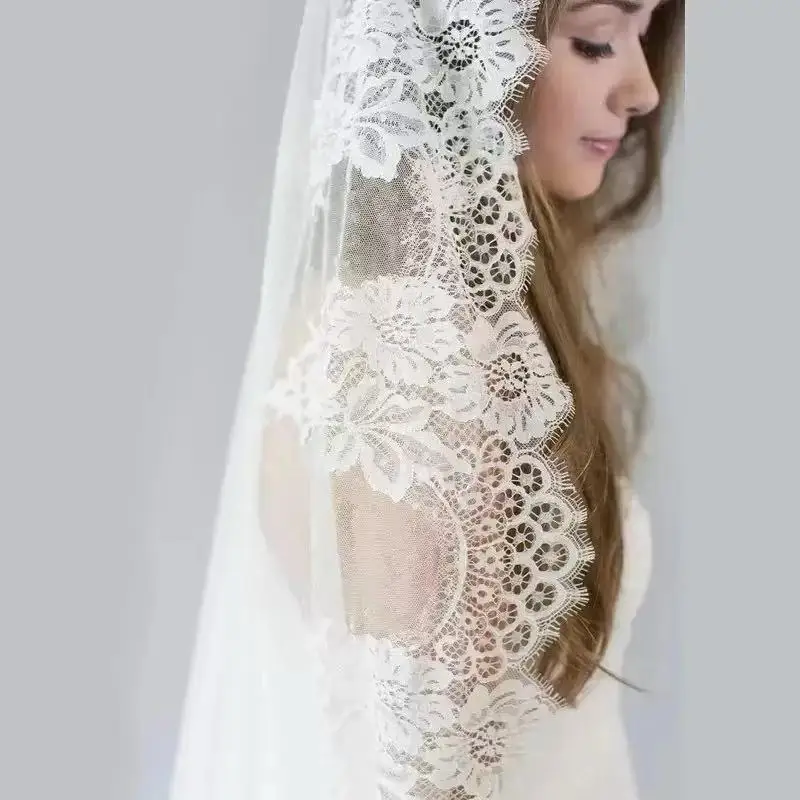 

Customized White/Ivory Wedding Veil 3m Long Comb Lace Mantilla Cathedral Bridal Veils Wedding Accessories Veu De Noiva