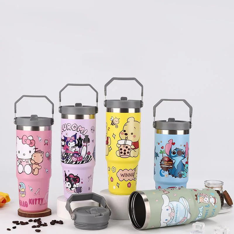 30Oz New Sanrio Cinnamoroll Hello Kitty Cartoon Cute Car Cup Large Capacity Stainless Steel Insulated Cup Portable Ice King Cup