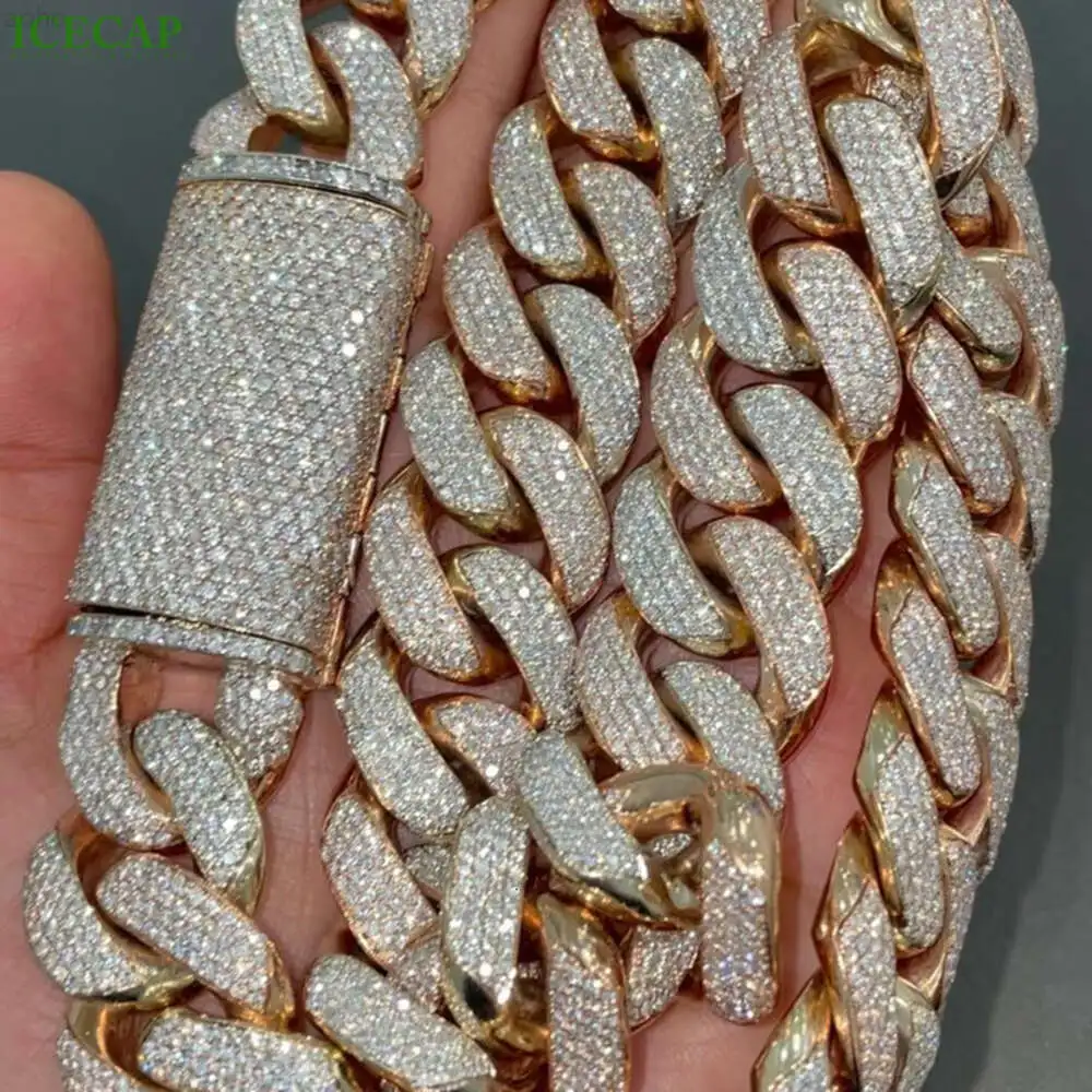 Fine Jewelry Hip Hop Miami Cuban Necklace 925 Silver Vvs Moissanie Diamond Cuban Link Chain Iced Out for Men