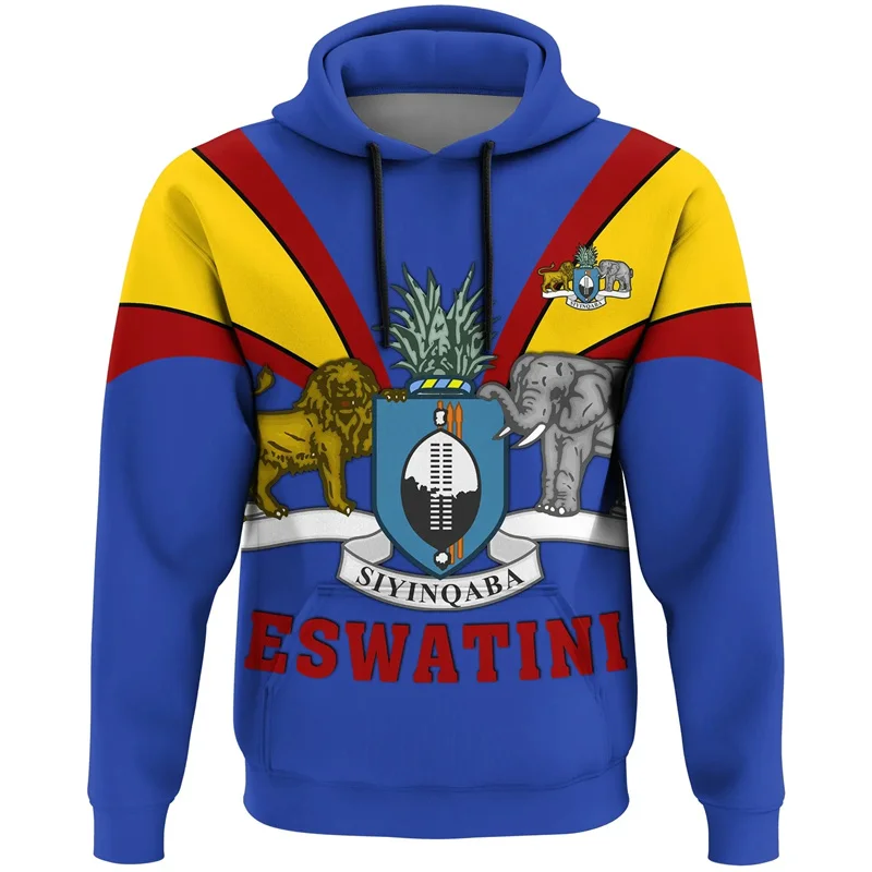 Men's African Coat Swaziland National Emblem 3D Print Eswatini Map Flag For Men Clothes Oversize Sweatshirt Male Pullover Tops