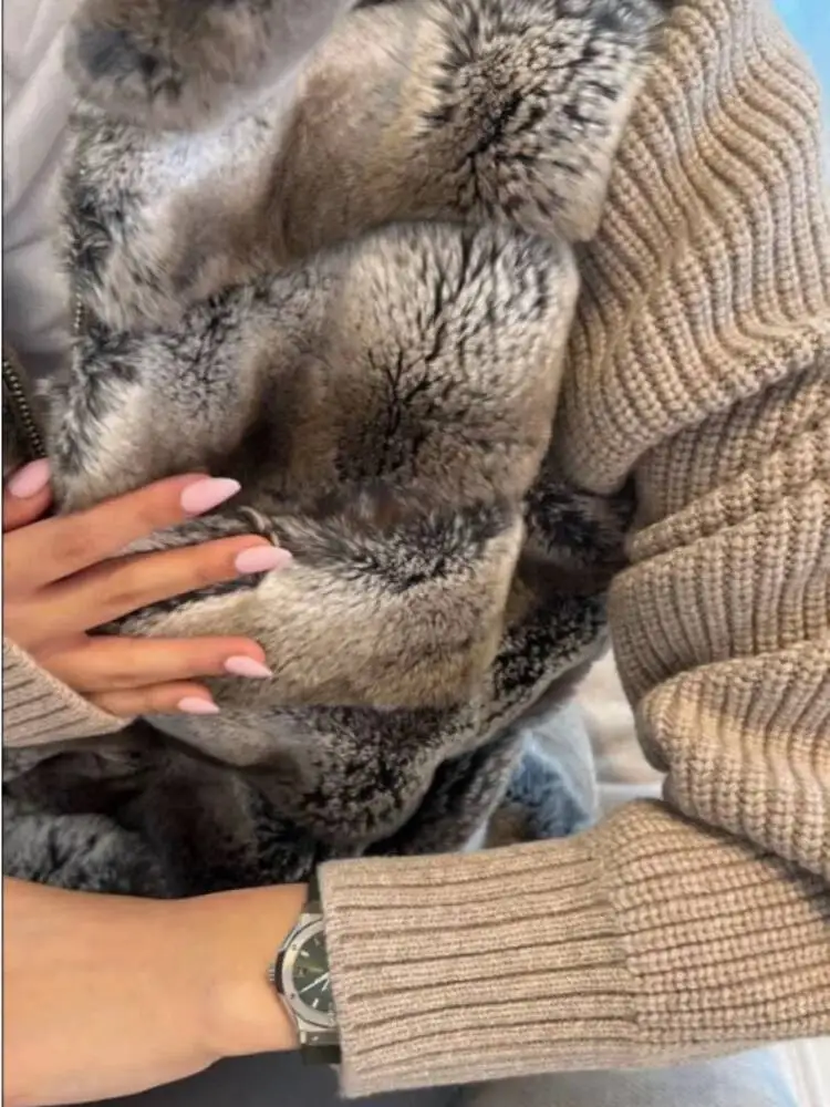 

Vintage Faux Fur Patchwork Jacket For Women Fashion Knitted Long Sleeves Zipper Stand Coat 2025 Autumn Winter Female Streetwear