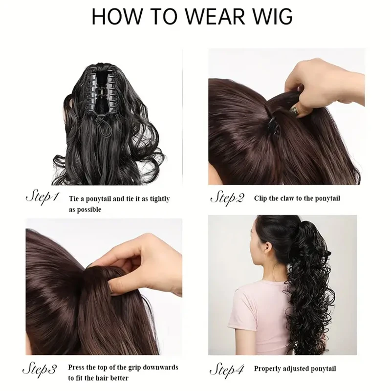 Klip elegan gelombang dalam pada wig ekor kuda wig sintetis lembut dan alami untuk wanita mudah dipakai untuk penggunaan sehari-hari