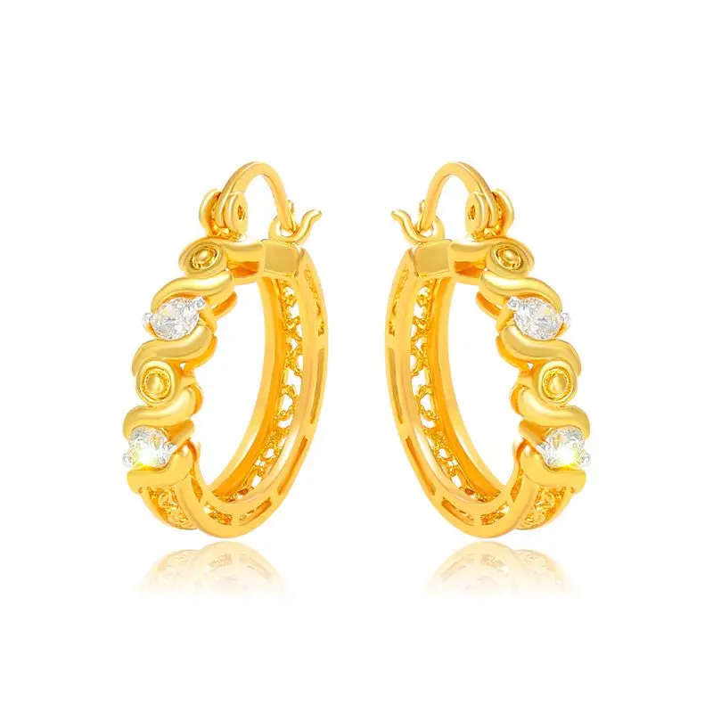 Wholesale--- XP AAA+ Zircon Hoop Earrings for Women Fashion Jewelry Gold Plated 24 k