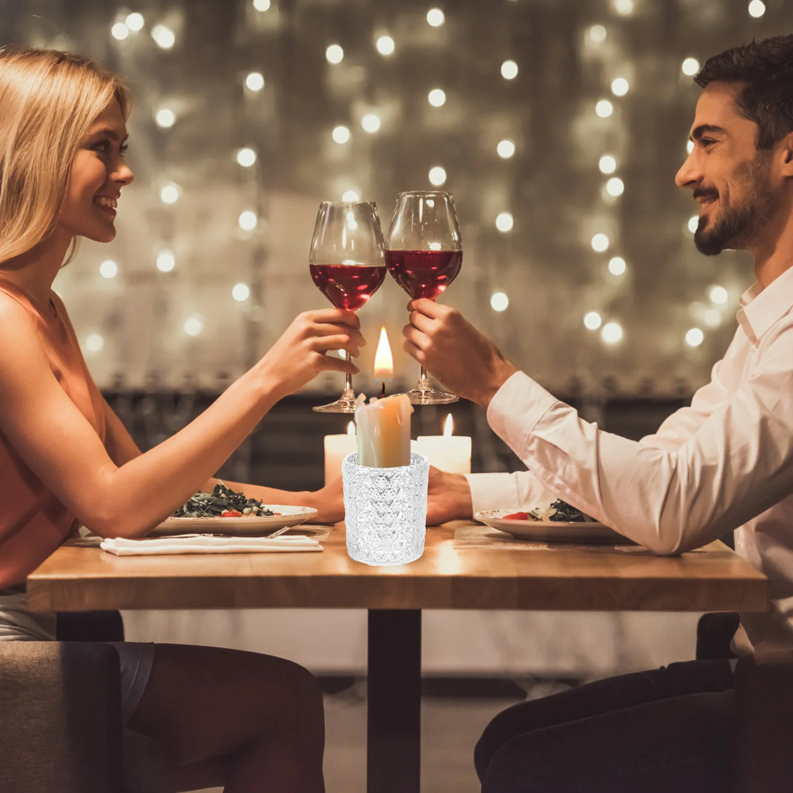 

12Pcs Embossed Glass Holders Candlestick for Festival Party Home Decoration Romantic Stand