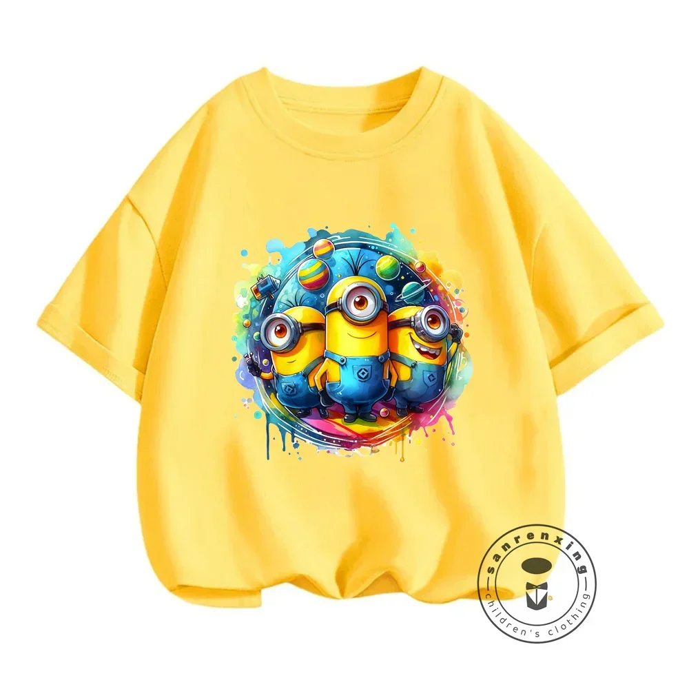 Summer Style Unveiled Kawaii Minion T-Shirts for Kids 3-14 Joyful Patterns on Soft O-Necks Boys and Girls Hip-Hop Themed Tops