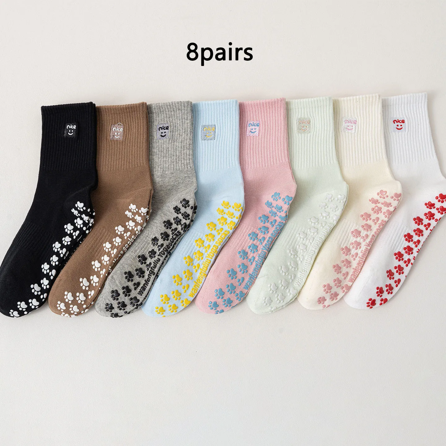 

Носки с вышивкой в виде кошачьих лапок, 1/8 пар, милые вышитые носки средней длины, домашние нескользящие хлопковые носки для йоги, практичные и функциональные