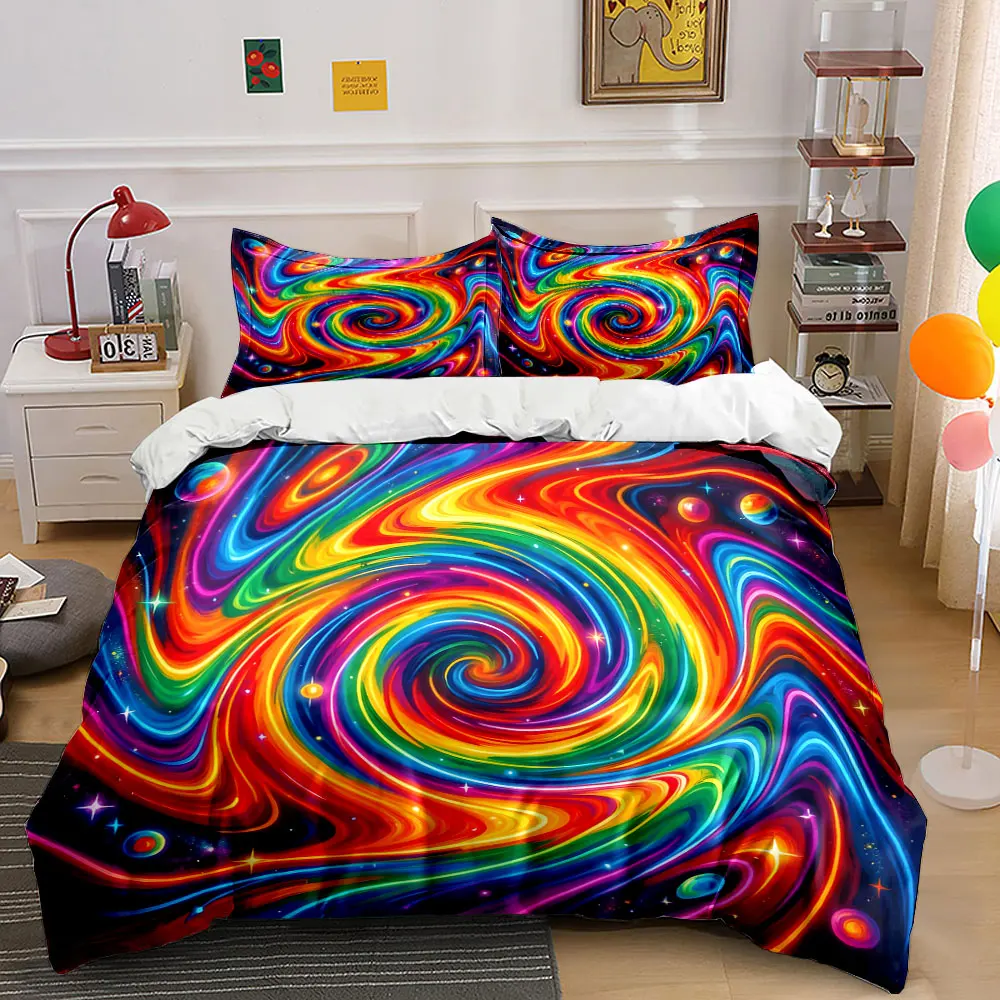 

Colorful Swirl with Shining Stars Printed Duvet Cover Set1 Duvet Cover+2 PillowcaseMulti Size Bedroom Bedding Decor