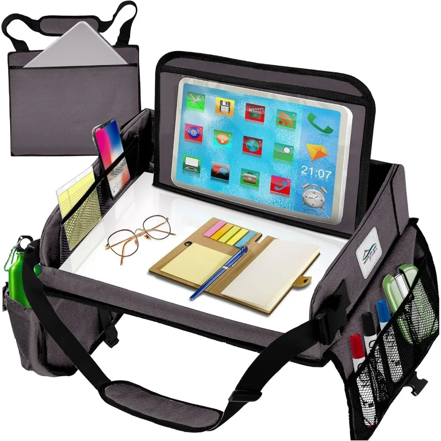 Travel Lap Desk Travel Tray Portable Lapdesk for Car Remote Work Road Trips School Laptop Pad with Storage Pocket Tablet Holder