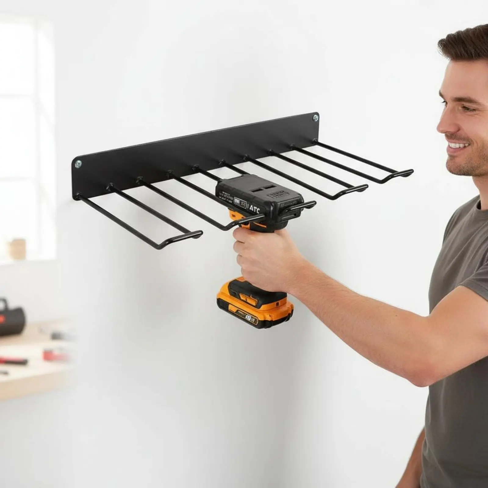 

Wall Mount Drill Holder High Load Capacity Power Tool Organizer Wall Mount Power Tool Storage Rack Long-Lasting Carbon Steel