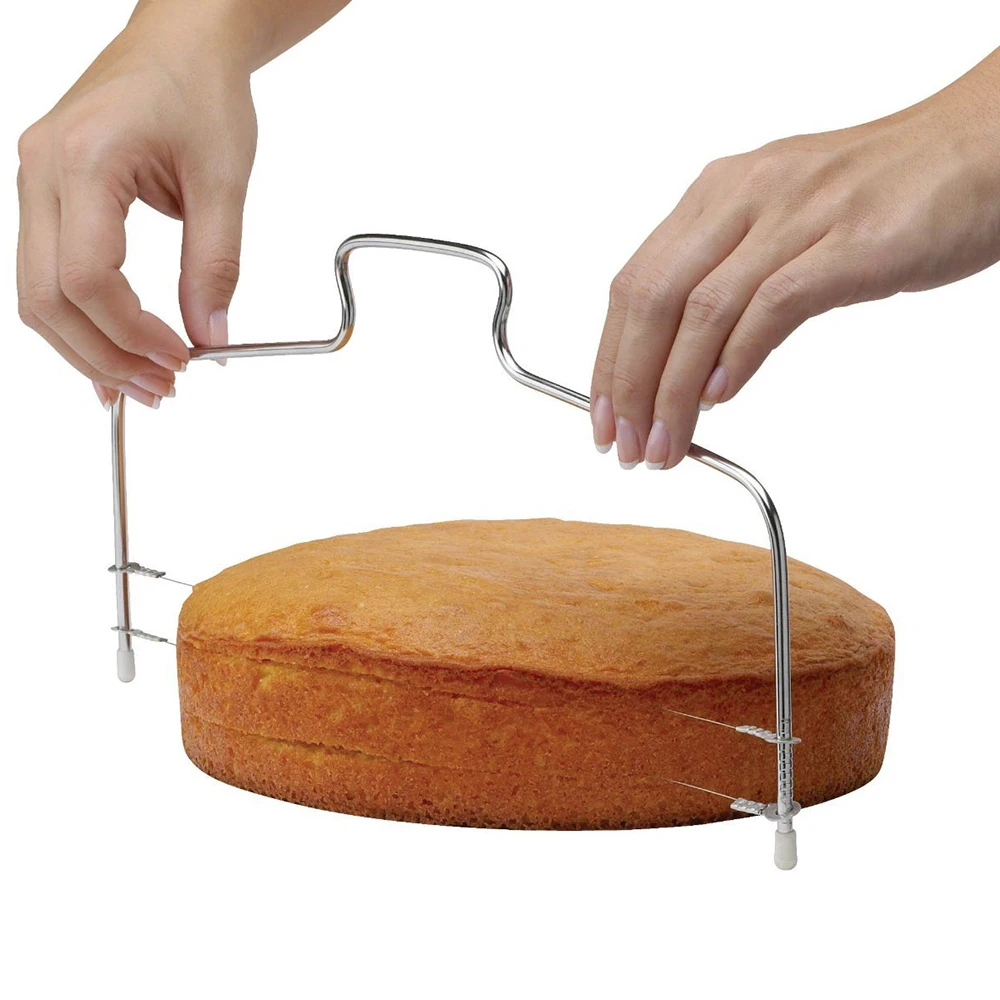 Cortador de pastel de doble alambre, rebanador ajustable de 2 líneas, divisor de pastel de acero inoxidable, divisor de pan DIY, cuchillo de pastelería, herramienta de cocina para hornear
