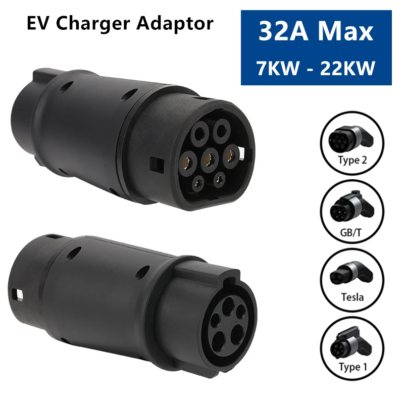 32A EV Charger Adaptor for Type2 to GBT Charging for Electric Vehicle Connector Type 2 to Type 1 IEC62196 J1772 Tesla Conventor