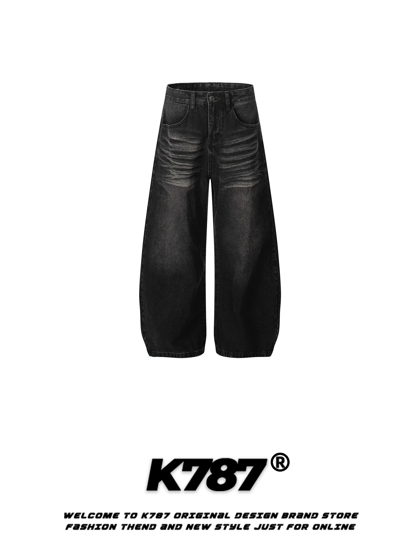 

American Retro Waed Distred Knife Jeans Men Women Loose High Waist Slimming Bla Wide Leg Floor Length Pants