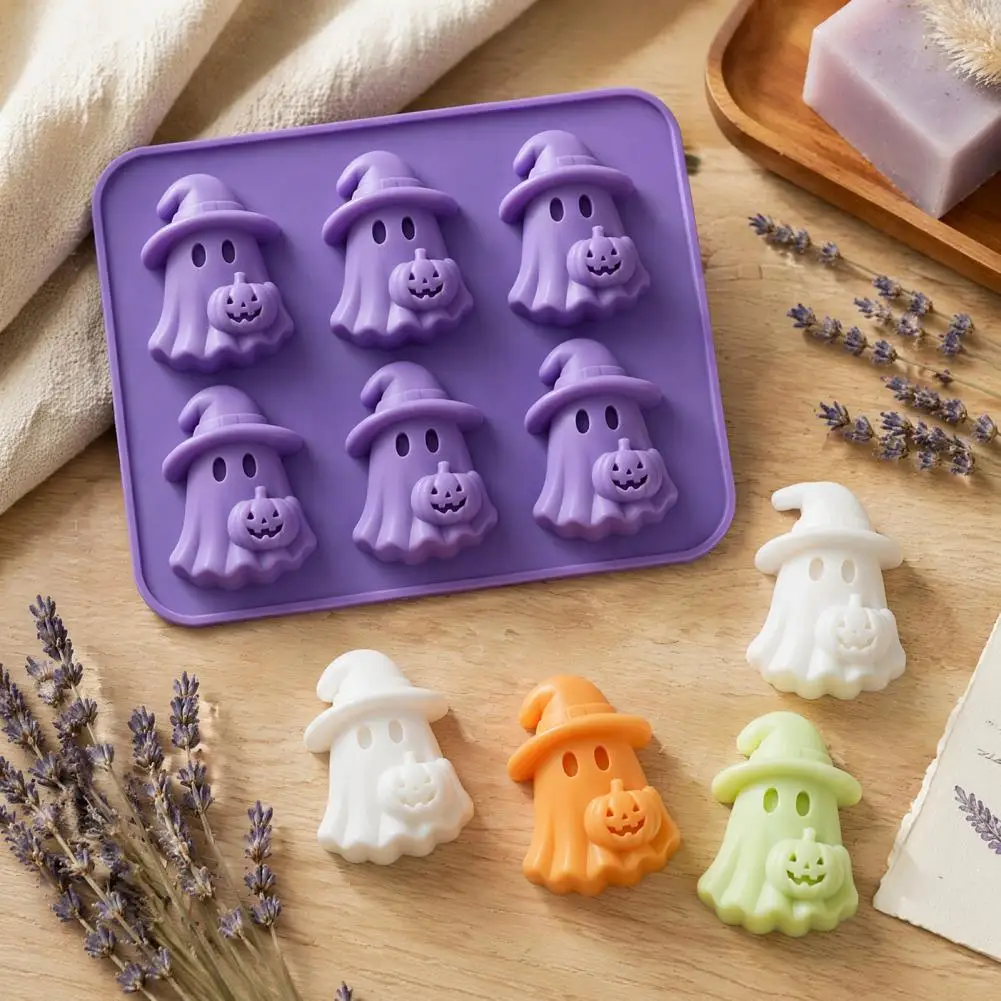 Decorative Cocktail Ice Tray Ghost Ice Cube Mold Tray 6 Cavity Silicone Ghost Shape Maker Flexible Halloween Ice Cube Chocolate