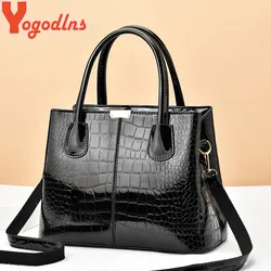 Yogodlns Luxury Bright Leather Handbag Female Alligator Crossbody Bag Large Capcaity Shoulder Bag Fashion Mommy Bag Totes