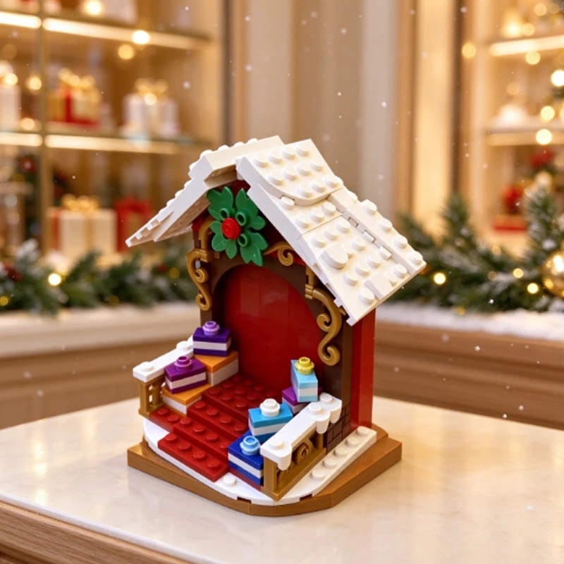 QWERT Street View Model MOC Building Bricks Winter Village Santa's Photo Modular Technology Holiday Gifts Assemble Toys Suit