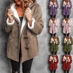 Coats Women Wool Thick Hooded Coat Pockets Single Breasted Full Sleeve Splice Jackets Warm Casual Blend Regular Autumn Winter