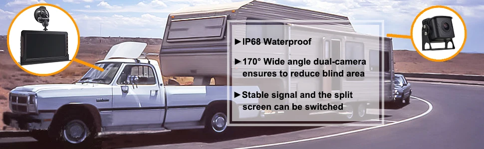 Visão traseira frontal Full HD 1024 * 600 IPS Gravador IP68 à prova d'água Monitor de estacionamento de 7 polegadas com carregador de carro