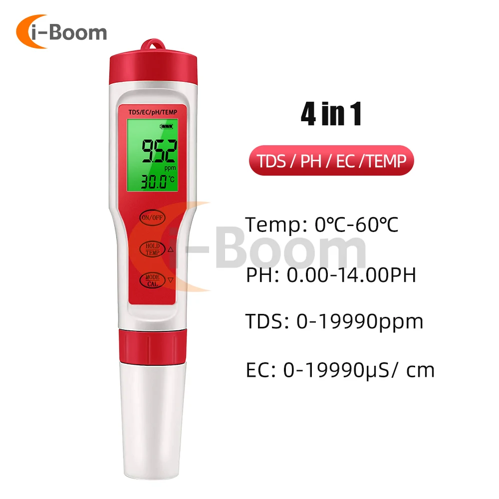 

4-in-1 Water Tester TDS/EC/PH/Temperature Test Pen High Precision PH Test Pen Water Quality Instrument LED Digital Display