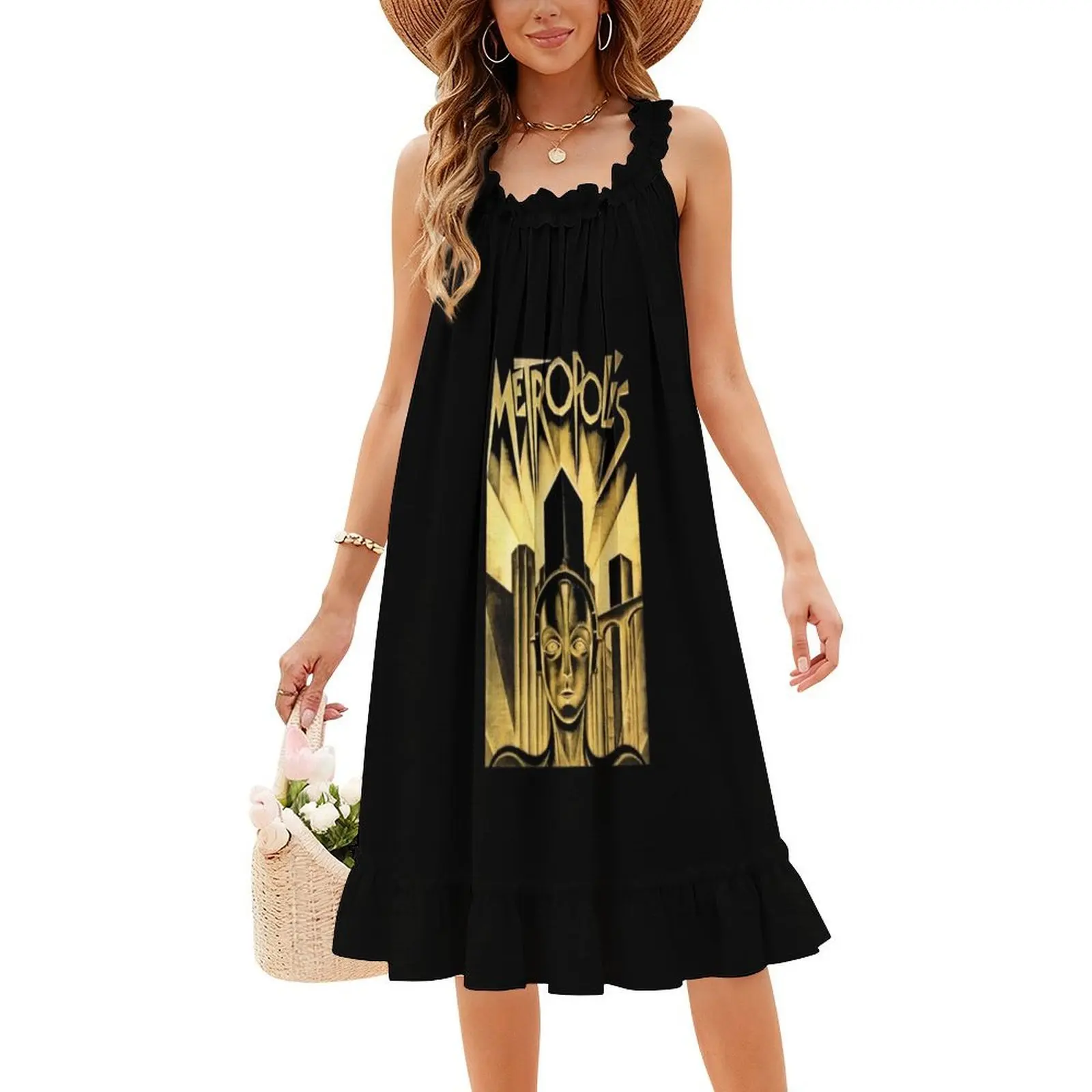 متروبوليس (1927) - فستان قصير على طراز بريبي فني للنساء على شكل حرف a فضفاض مناسب فستان يوم غير رسمي متروبوليس 1927 عمل فني مسائي