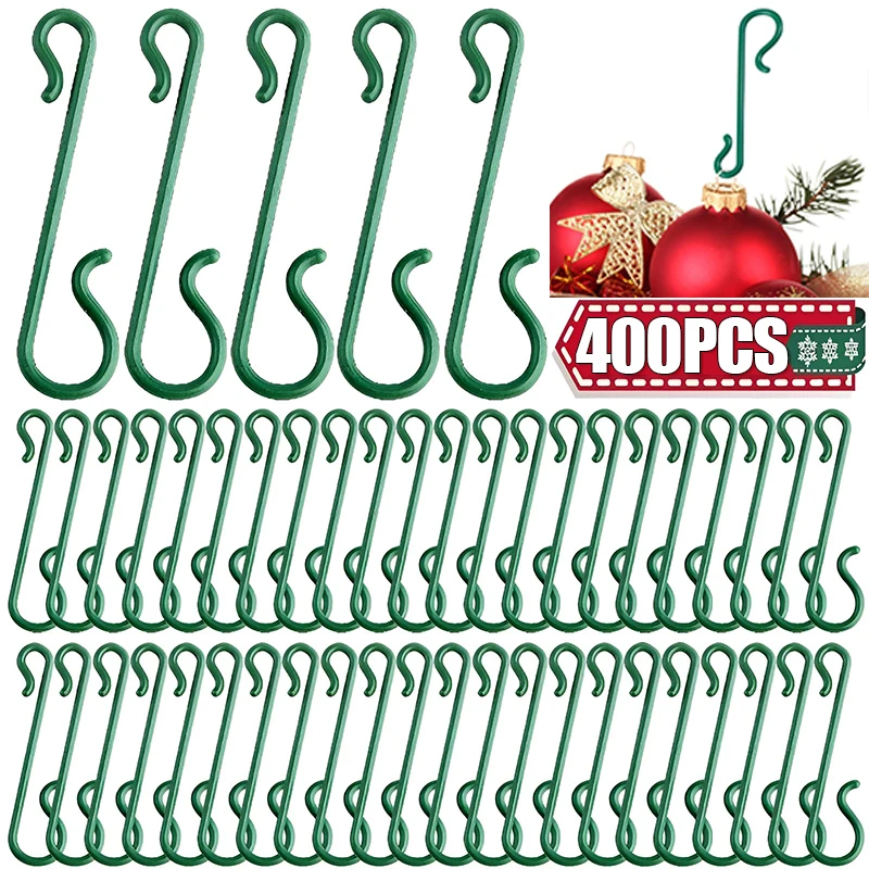 10-400pcs Mini S-Shaped Hooks Plastic Christmas Tree Hanging Ornament Pendants Ball Hanger DIY Navidad Home Party Decorations