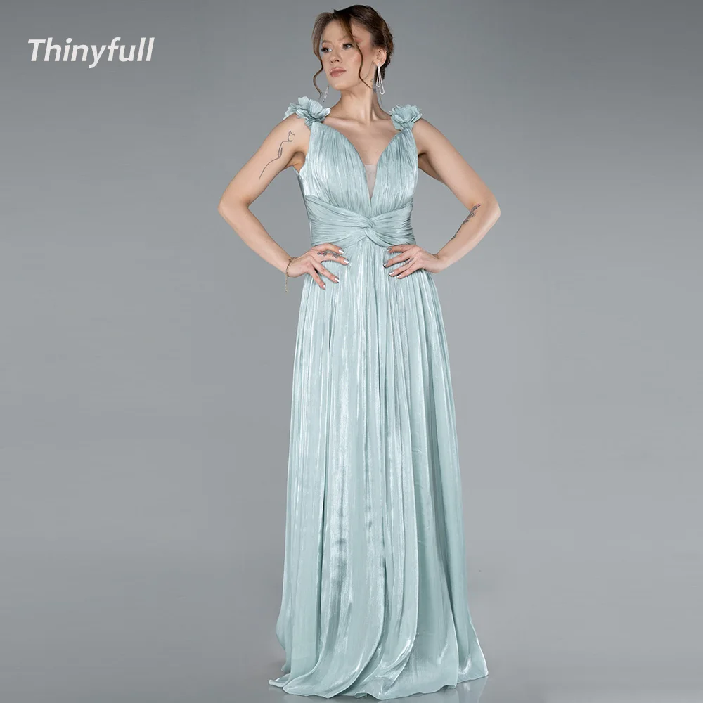 

Thinyfull A-line Modren Prom Dress Sleeveless Glitter Satin Arab Evening Dresses Long Formal Prom Gown Robe De Soirée Customized