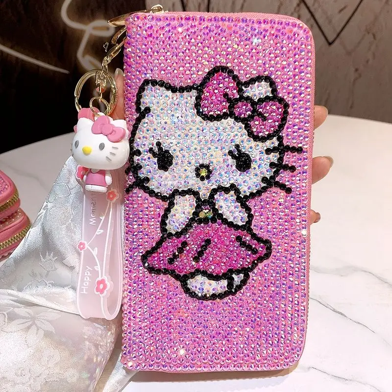 kawaii MINISO wallet Diamond Miss Sanrio hello kitty stuff card holder girl Portable Multifunction Gift For Girlfriend Fashion