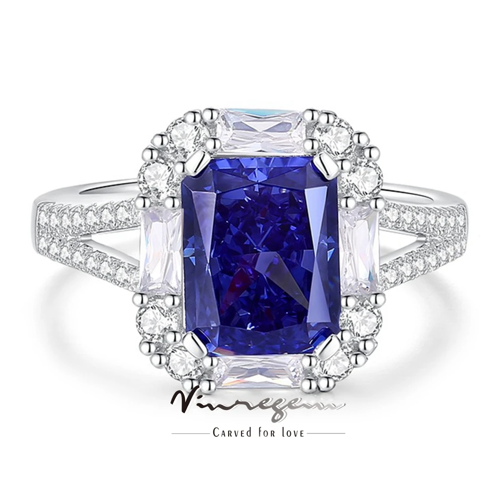 

Vinregem 7*9 MM Emerald Citrine Tanzanite High Carbon Diamond Gems Women Ring 100% 925 Sterling Silver Engagement Fine Jewelry