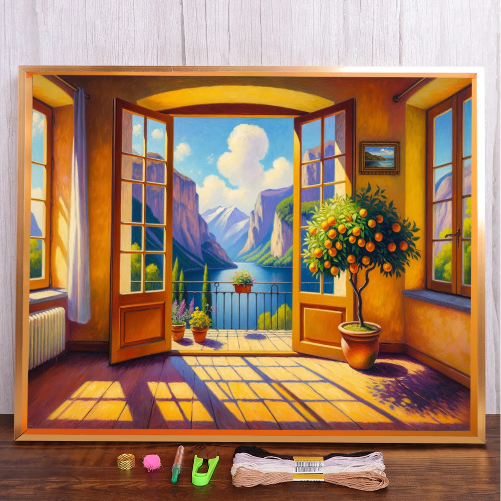 Landscape Out Of Door Printed Canvas 11CT Cross-Stitch DIY Embroidery Set Handicraft Knitting Craft Sewing Package Sales Jewelry