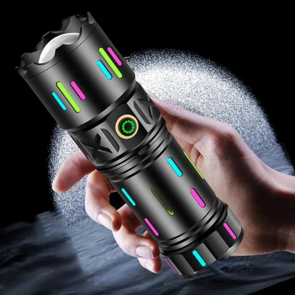Powerful Led Flashlight Type C Rechargeable Waterproof 3 Modes Flashlight High Power Zoom Torch Long Range 3000m Tactical Torch