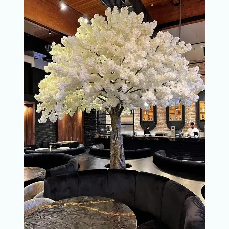 

Customized Fiberglass Fake Cherry Blossom Flowers Artificial Plant Pink Silk White Cherry Blossom Tree for Restaurant Decoration