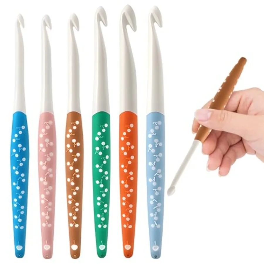 

6 Sizes Large Crochet Hooks Set 6mm 7mm 8mm 9mm 10mm 12mm Crochet Hooks for Chunky Yarn Long Ergonomic Crochet Needles with Rub