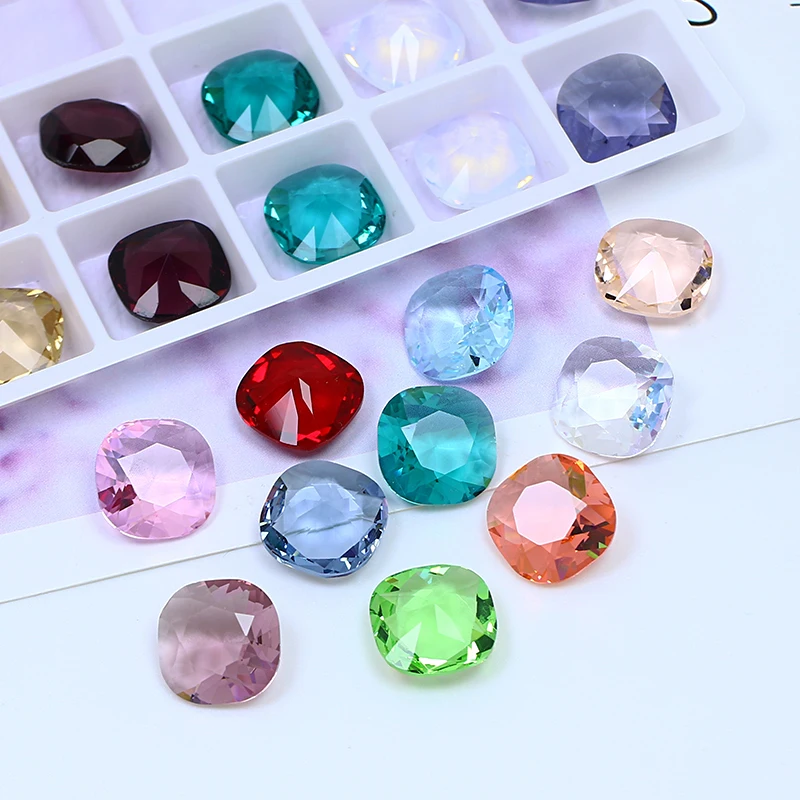 12MM   Fat Square Transparent Crystal Decoration for women\'s Clothing and Beads for Needlework DIY