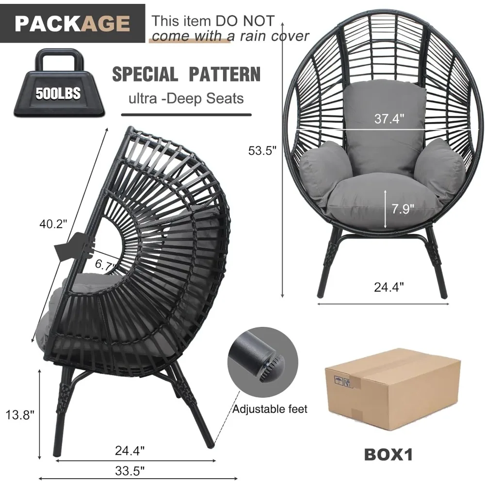 extra grote rieten eiermandstoel met standaard en kussen, capaciteit 500 lbs, geschikt voor terras- en tuingebruik