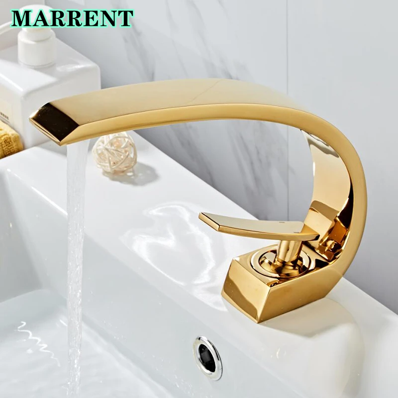 

Newly Bathroom Faucets Single Handle Hot Cold Bathroom Basin Sink Mixer Tap Quality Brass Moon Gold Bathtub Basin Mixer Faucet