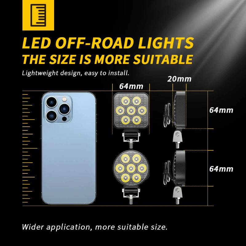 2PCS 7 LED Mini Led Work Light 12‑24v Square Round Combo Spot Flood Lamp Offroad Auxiliary Driving Light For Car Truck Suv Atv