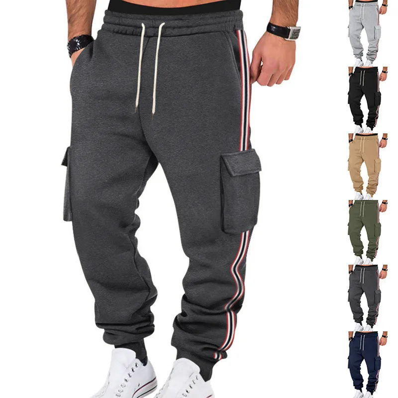 

Winter heavy men's velvet warm outdoor sports trend tooling webbing retro loose sweatpants